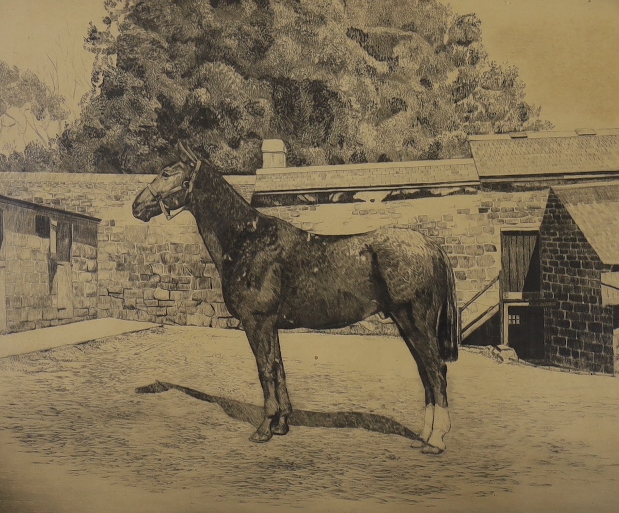 B. Rowland, three drypoint etchings, 'Holiday', 'Just an Idea' and 'Horse grazing', signed in pencil, largest 30 x 37cm